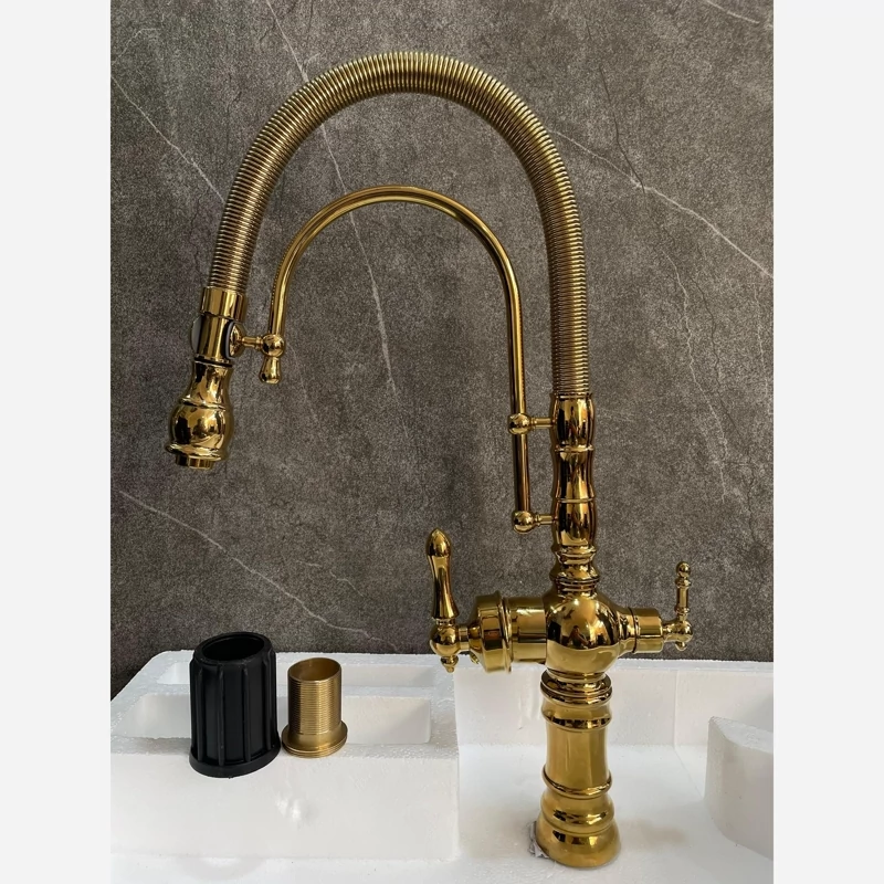 شیر سینک فنری سزار دو منظوره طلایی