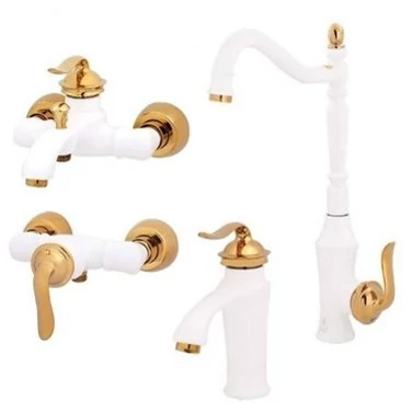 ست چهار تیکه شیرآلات تبسم مدل بامبو سفید طلایی