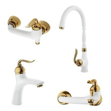 ست چهار تیکه شیرآلات تبسم مدل آرچر سفید طلایی