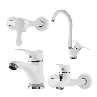 ست چهار تیکه شیرآلات تبسم مدل آتریس سفید کروم