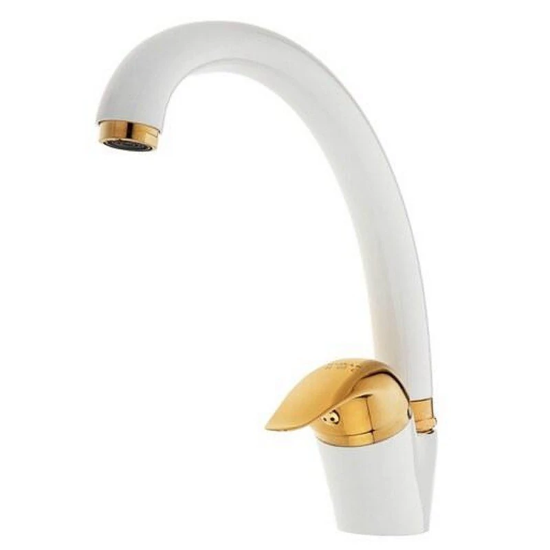 شیر سینک اردکی سفید دسته طلایی